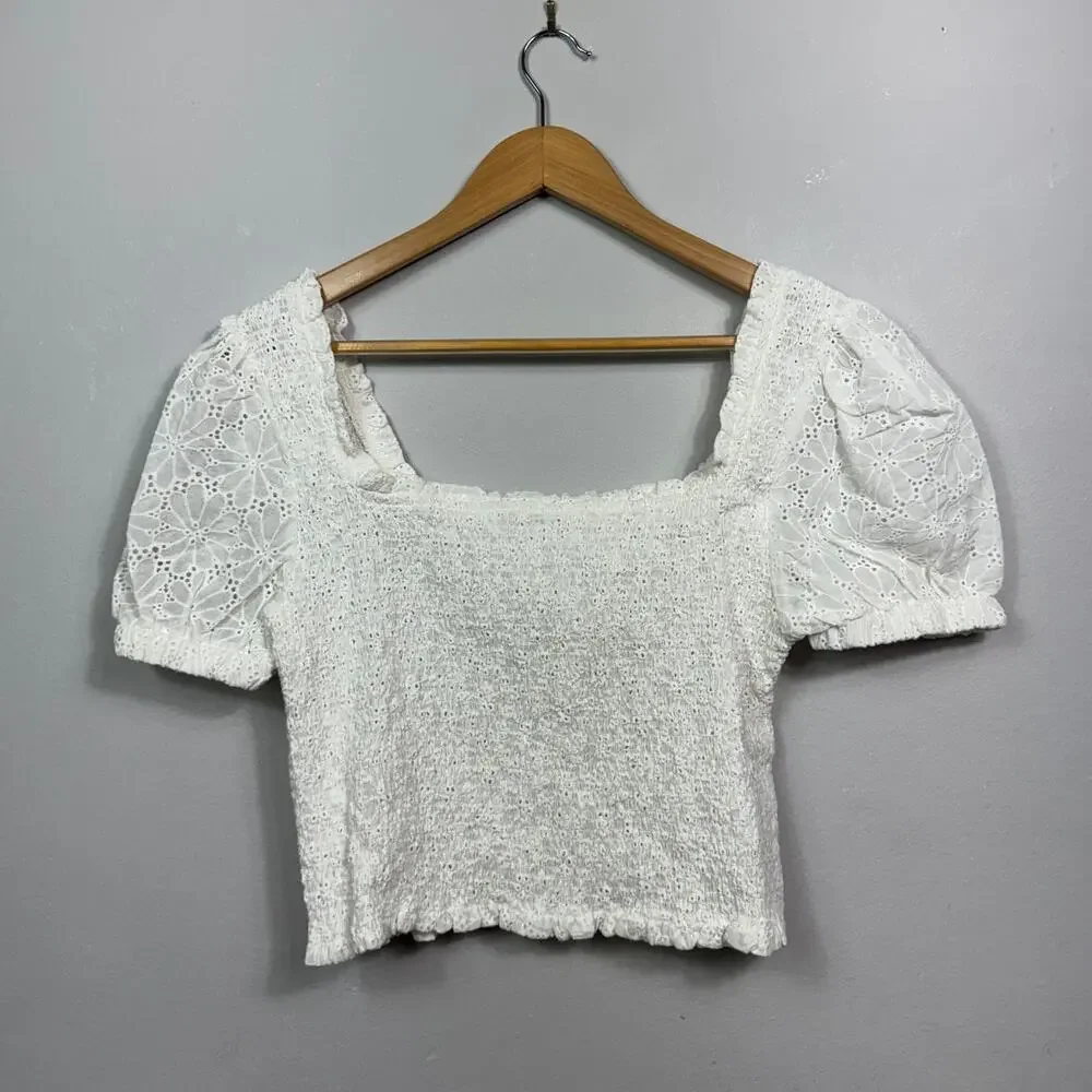 ASTR The Label Hudson Top in White Eyelet Women's Size M